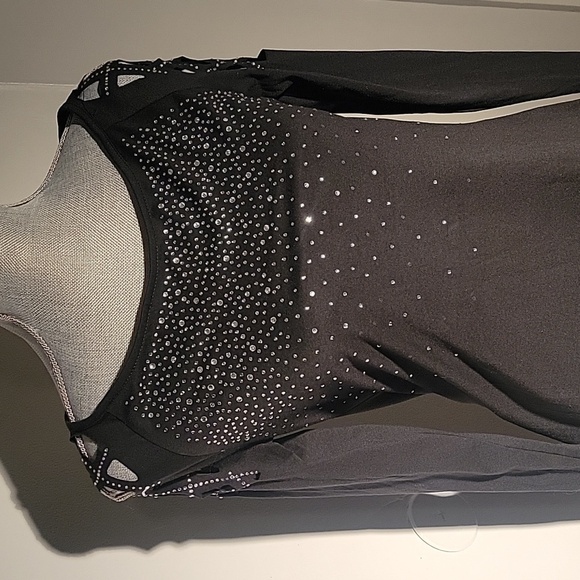 Sheilay Sparkly Black Block Neckline Long Sleeve Blouse, Size: M - Picture 2 of 7